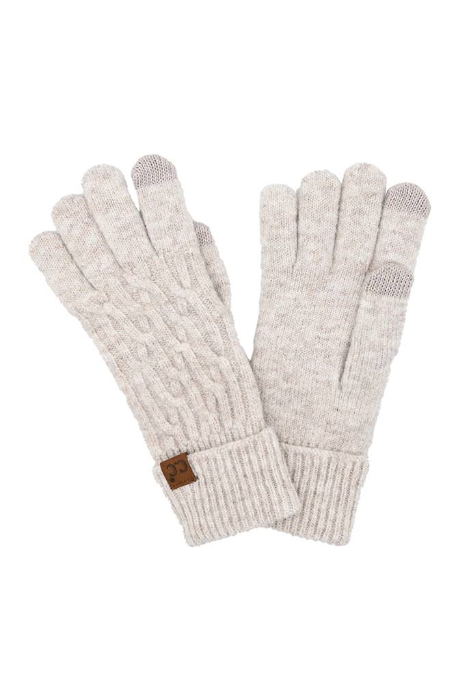 Cable Knit Recycled Fiber Gloves: Gray