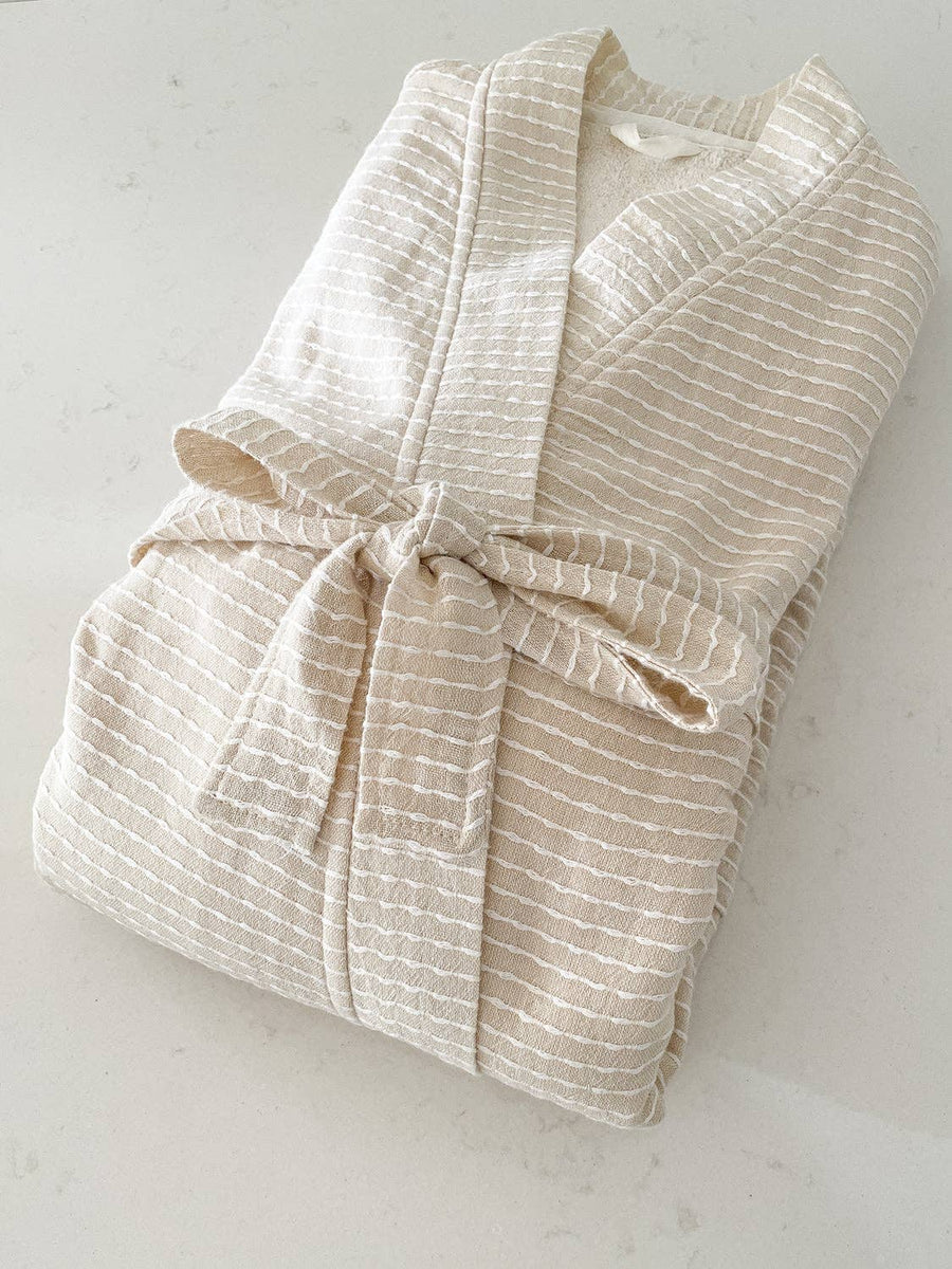 Cozy Turkish Cotton Beige Robe with Plush Lining