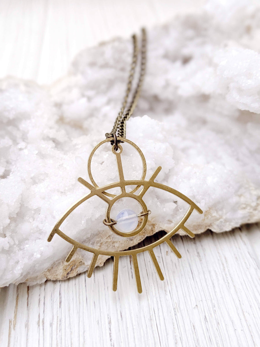 Boho Moonstone Evil Eye Pendant Necklace