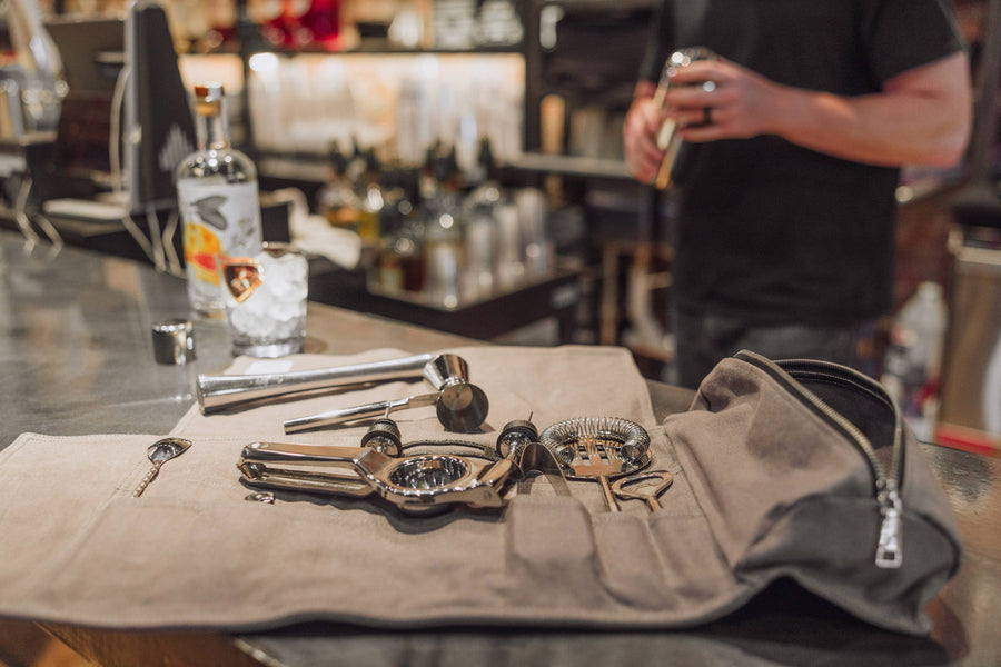 Barkeep Bar Tool Roll Up Kit: Gray with Black Accents