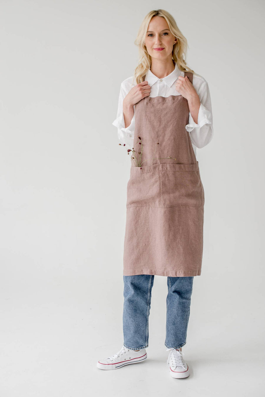 Ashes of Roses Linen Japanese Crossback Apron