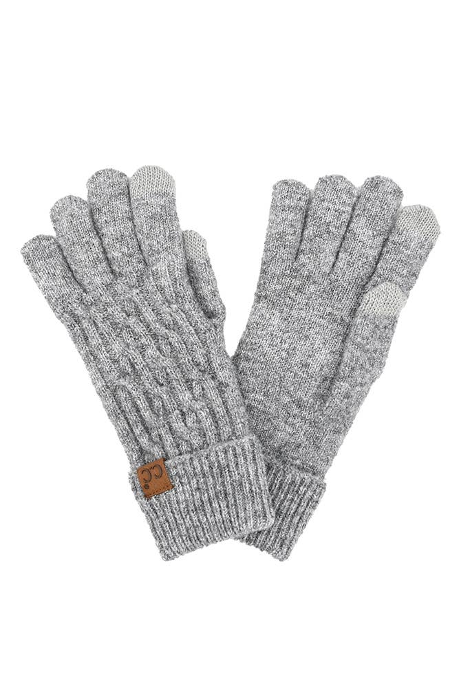 Cable Knit Recycled Fiber Gloves: Gray