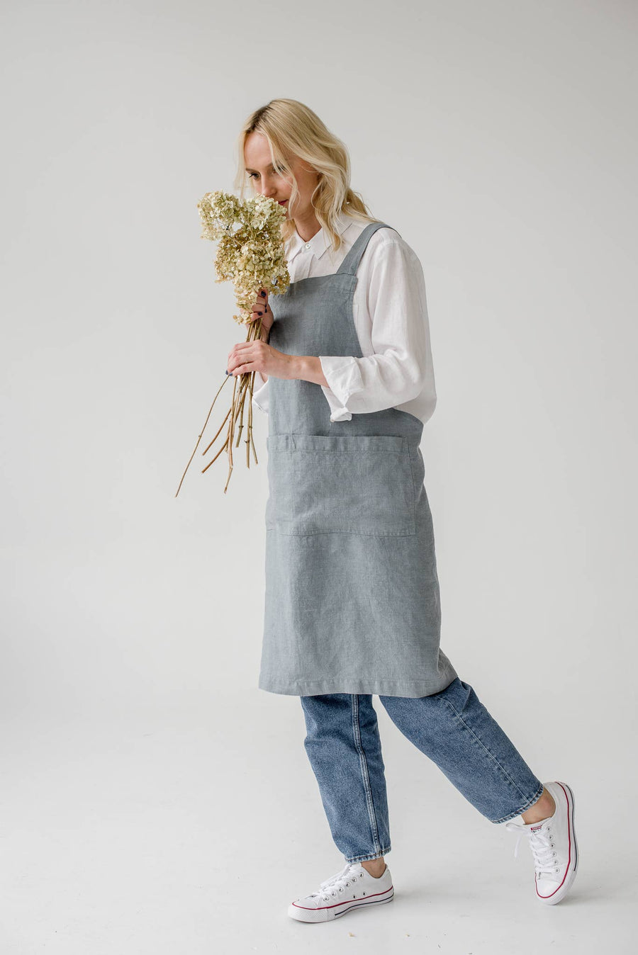 Blue Fog Linen Japanese Crossback Apron