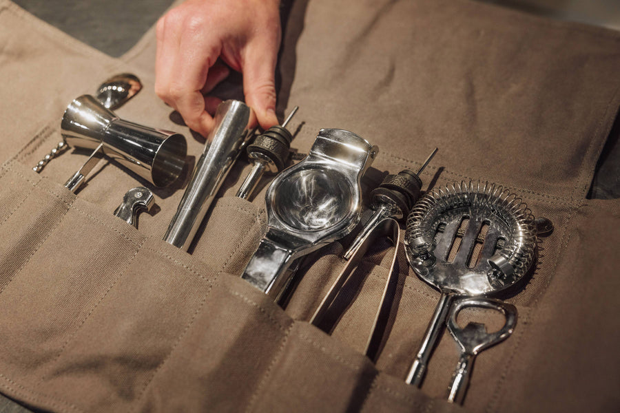 Barkeep Bar Tool Roll Up Kit: Gray with Black Accents