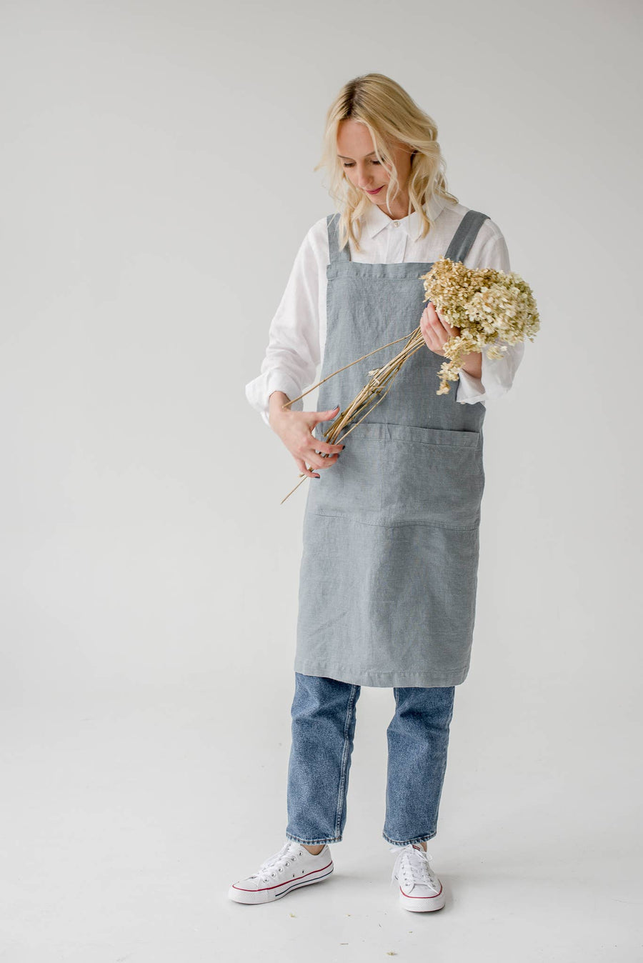 Blue Fog Linen Japanese Crossback Apron