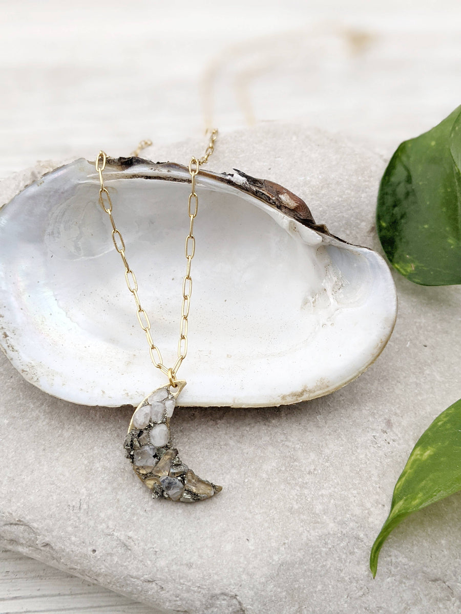 Crescent Moon Charm White Moonstone Necklace