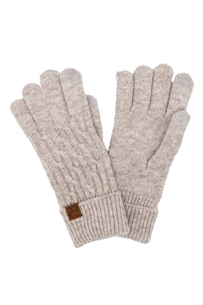 Cable Knit Recycled Fiber Gloves: Sand