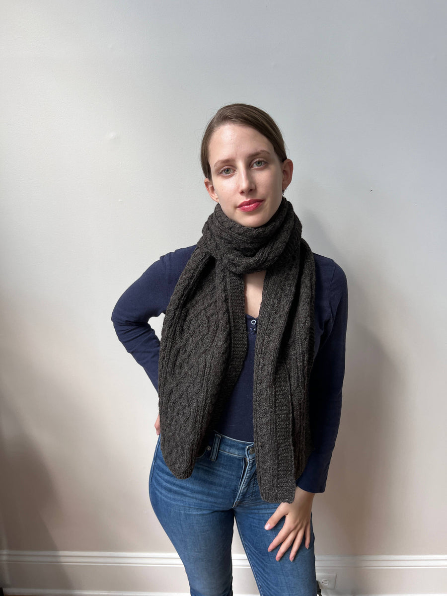 Alpaca Hand Crocheted Cable Knit Scarves - Charcoal