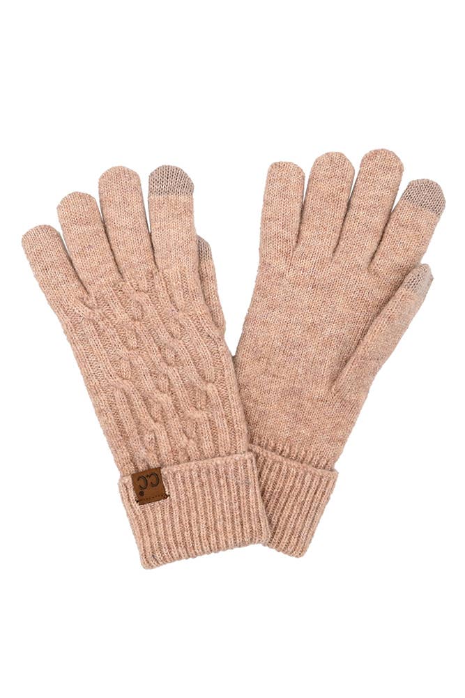 Cable Knit Recycled Fiber Gloves: Sand