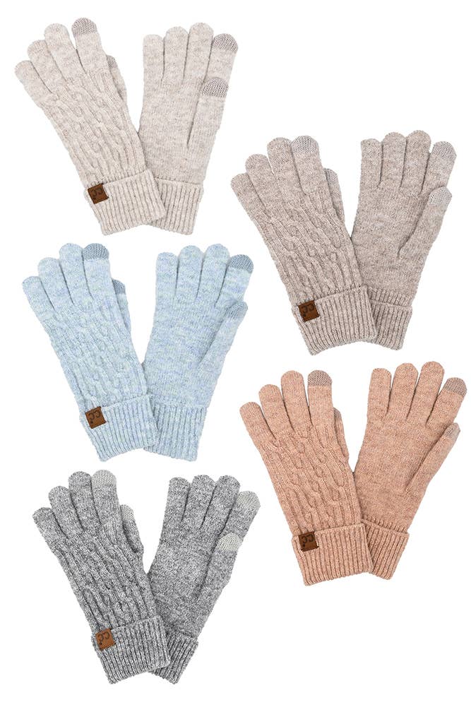 Cable Knit Recycled Fiber Gloves: Sand