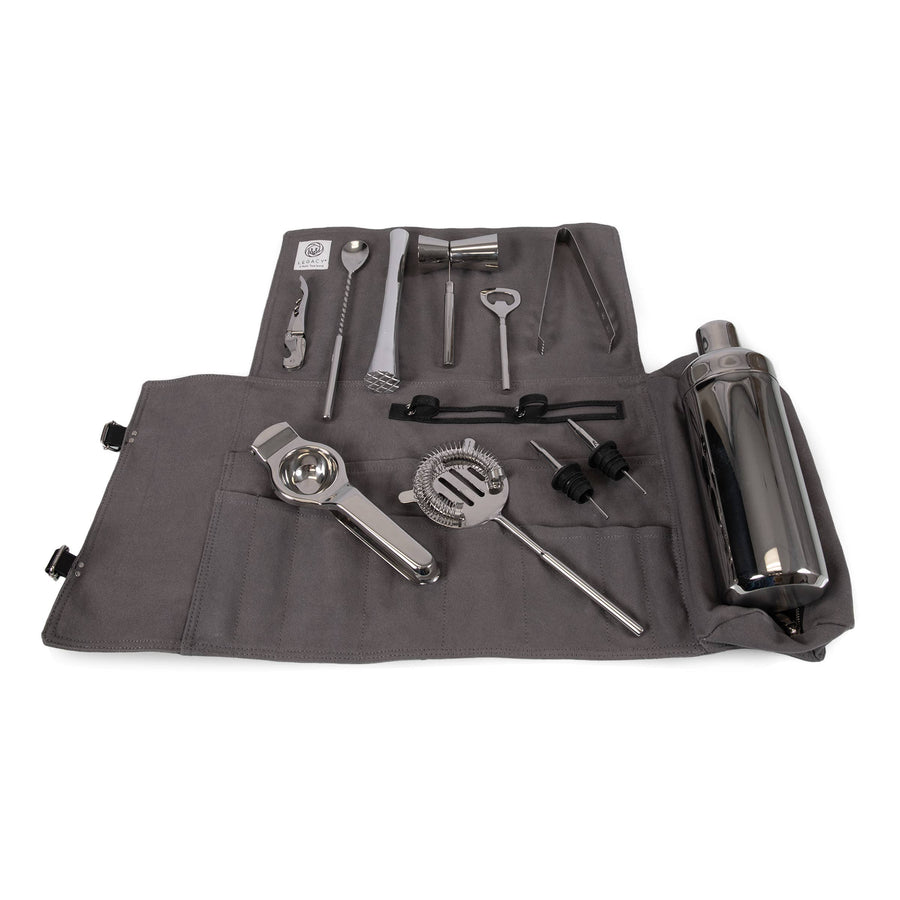 Barkeep Bar Tool Roll Up Kit: Gray with Black Accents