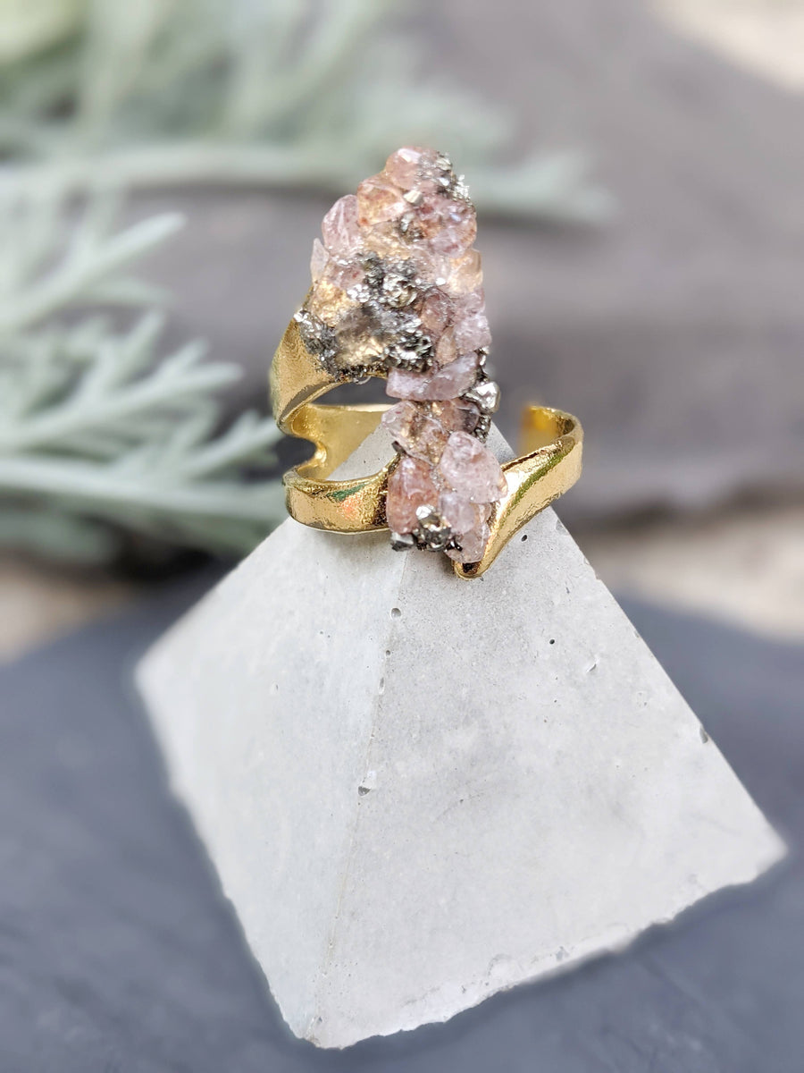 Gold and Pink Stone Adjustable Gold Plated Ring