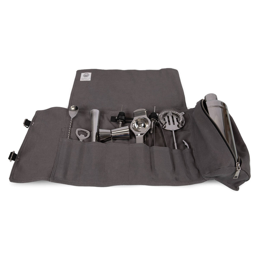 Barkeep Bar Tool Roll Up Kit: Gray with Black Accents