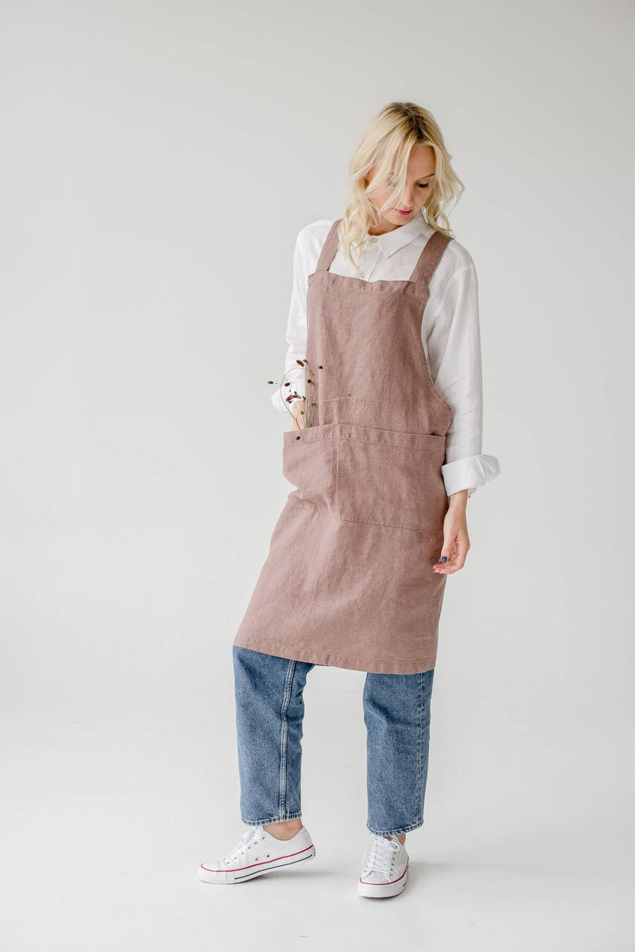 Ashes of Roses Linen Japanese Crossback Apron