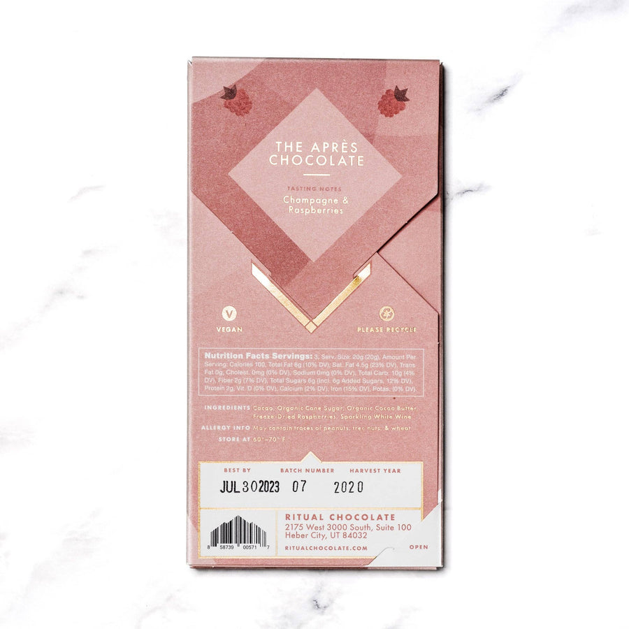 The Après Raspberry & White Wine Infused Chocolate Bar 70%