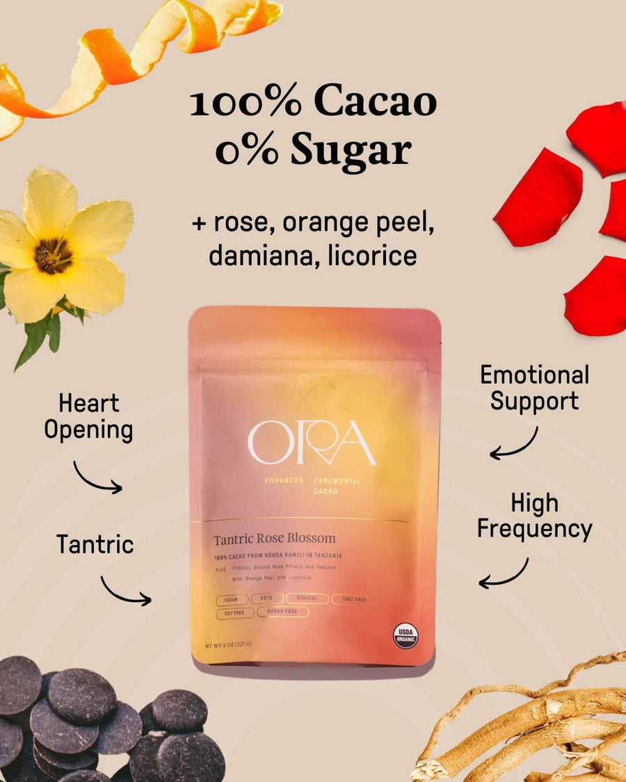 Tantric Rose Blossom Enhanced Cacao - Organic - Ceremonial: 1oz - Box of 12