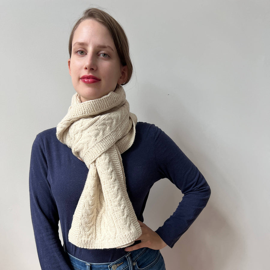 Alpaca Hand Crocheted Cable Knit Scarves - Ivory