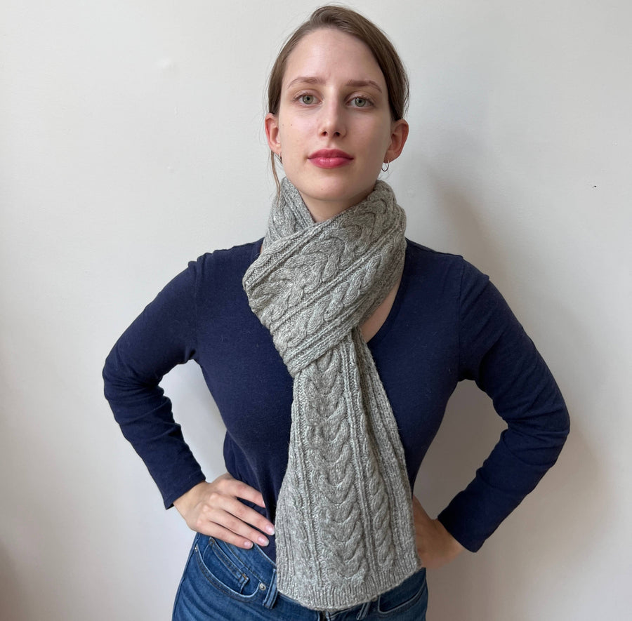 Alpaca Hand Crocheted Cable Knit Scarves - Grey