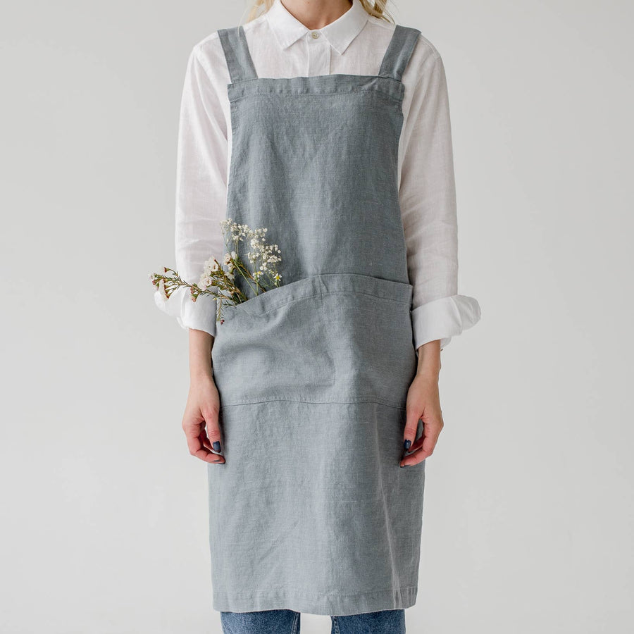 Blue Fog Linen Japanese Crossback Apron