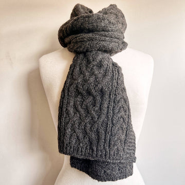 Alpaca Hand Crocheted Cable Knit Scarves - Charcoal