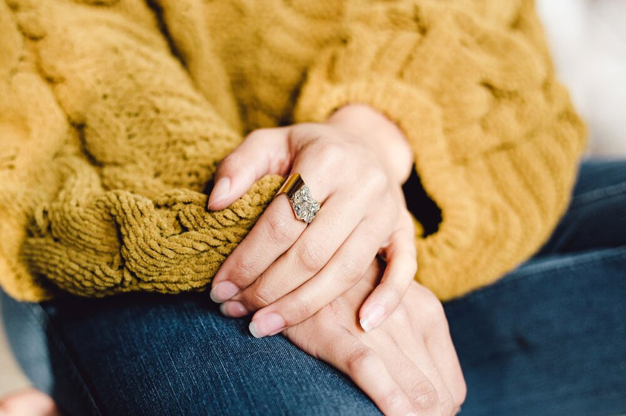 Adjustable Herkimer Diamond & Raw Quartz Gold Ring